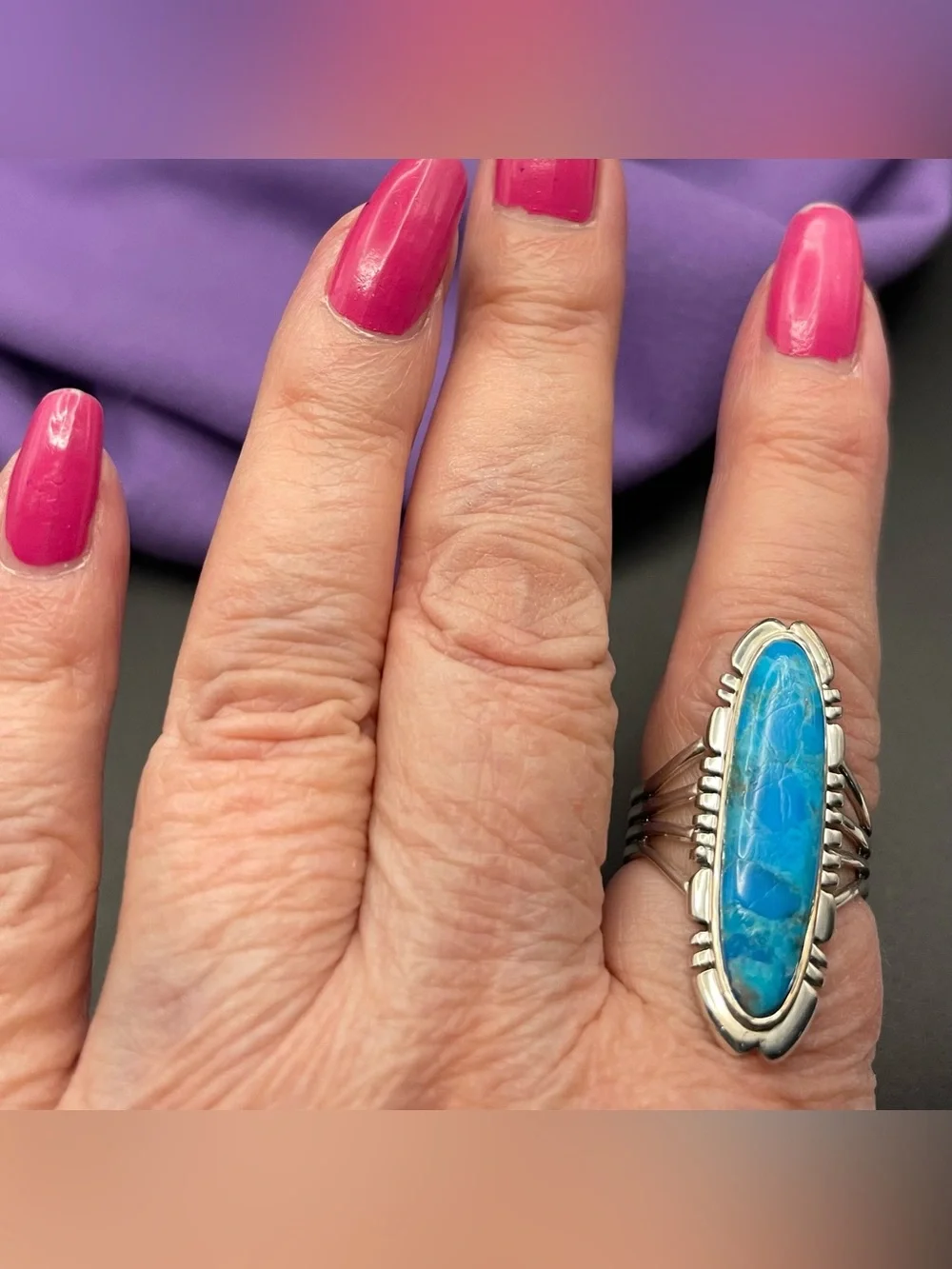 Vtg 8.11 g .925 SS turquoise ring size 9, approximately 30 mm x 7 mm